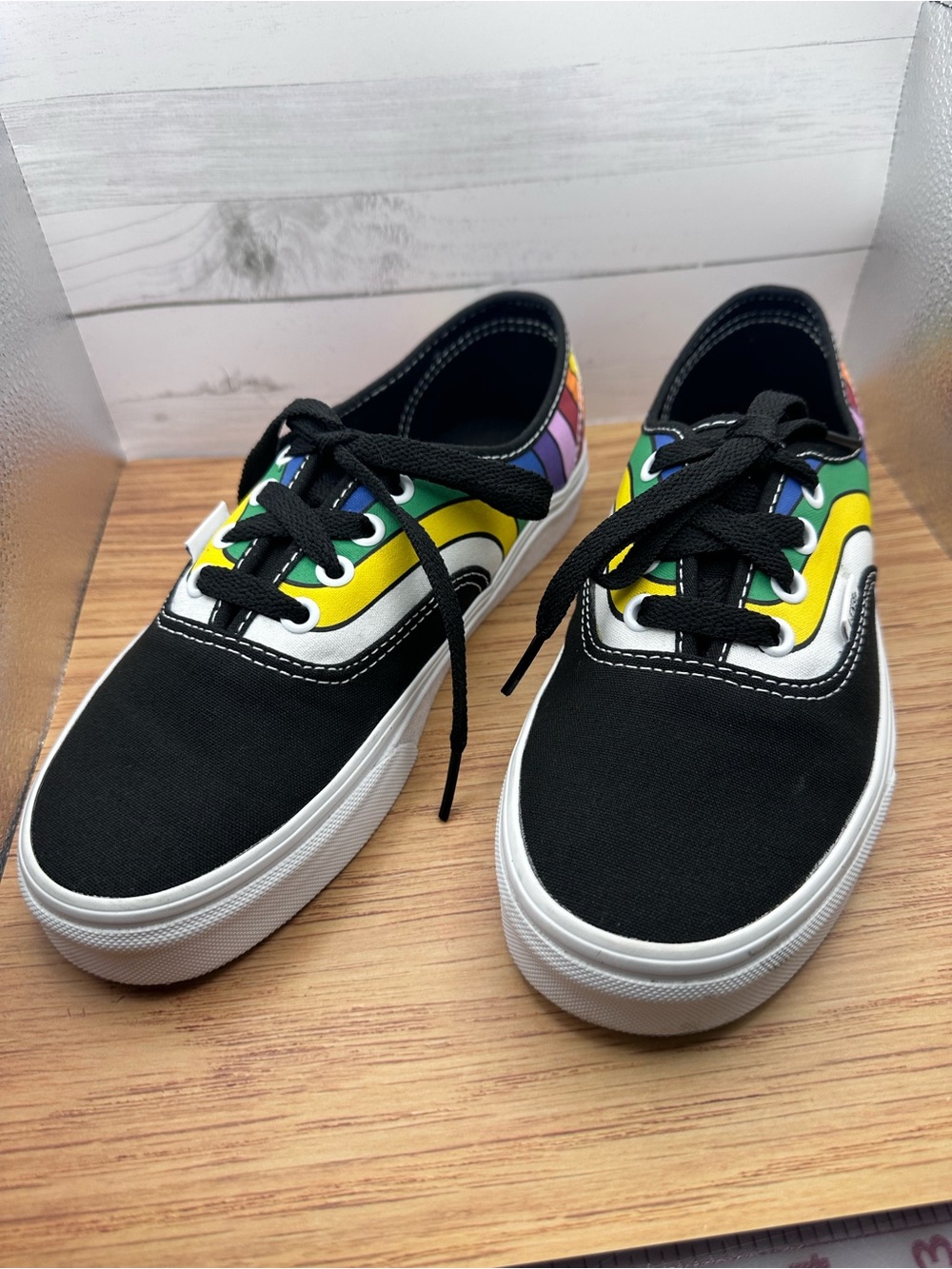 Vans Black Canvas Lace-Up Sneakers with Rainbow Accents